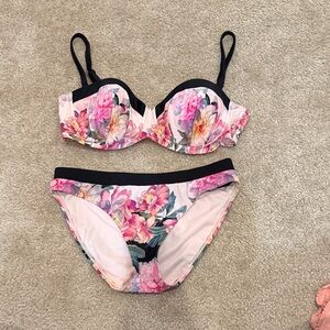 Ted Baker Floral Bikini Set with Black Accents